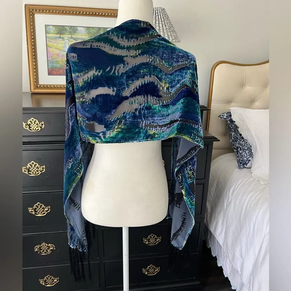 Chico's Velvet and silk Blue and Green Scarf